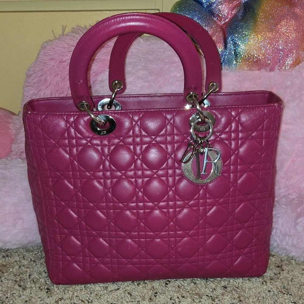 Pink Quilted LADY DIOR Tote with Silver Hardware